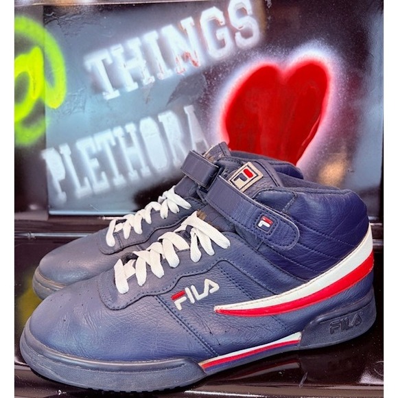 Fila Mid Top Sneakers Navy Blue White Red Colorblock Retro Style Shoes Mens 10 - Picture 1 of 9
